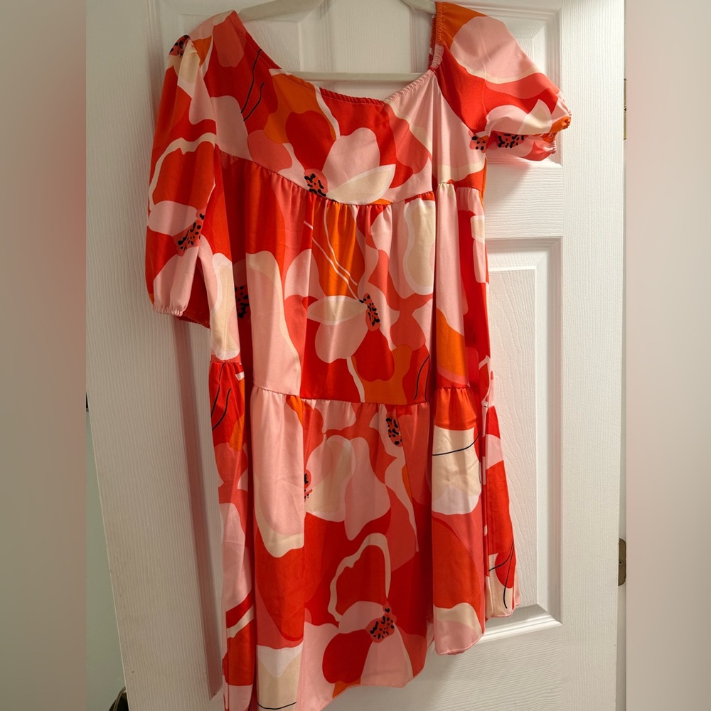 SHEIN Asymmetrical Dress in Red and Pink Floral